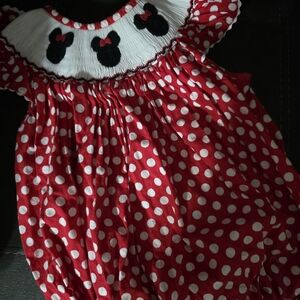 Girls' Red Polka Dot Romper with Embroidered Bows